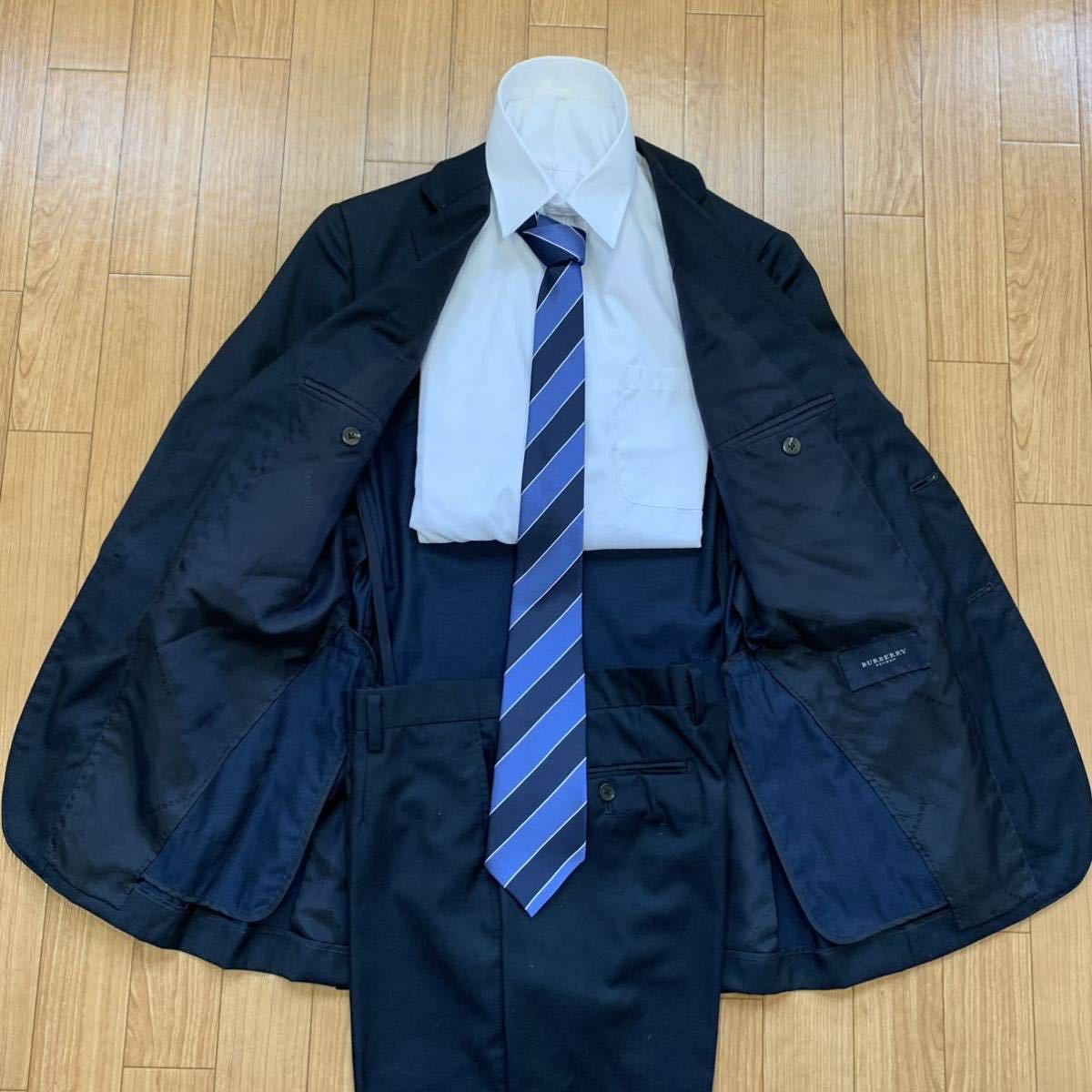 シルク混】 バーバリー ロンドン 36R（Mサイズ相当） ネイビー スーツ 