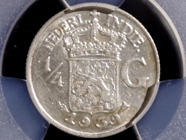 蘭印1/4グルデン銀貨 (1939) MS62 (PCGS) オランダ領東インド (現