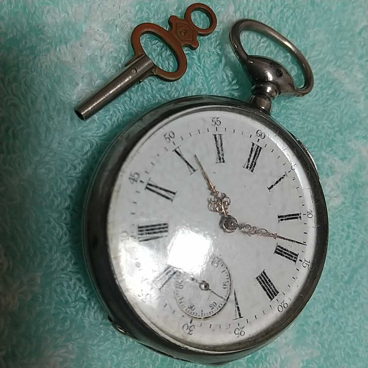 懐中時計 鍵巻き 鍵巻き式 銀無垢 1880年頃 稼働品 無銘 09 