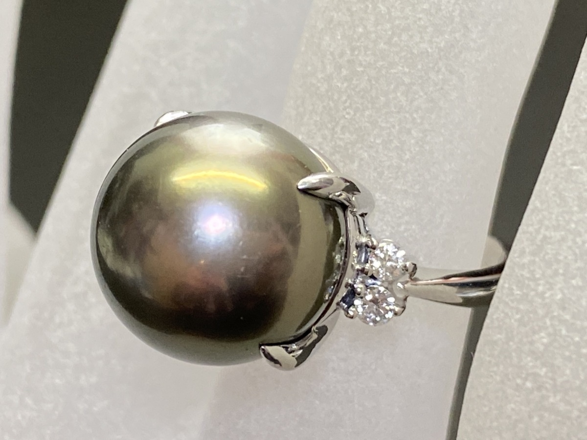 【値下げ交渉あり】Pt900 大珠黒蝶真珠リング　14.7ｍｍ　D0.20ct　サイズ12号　12.6ｇ　美品　送料無料_1
