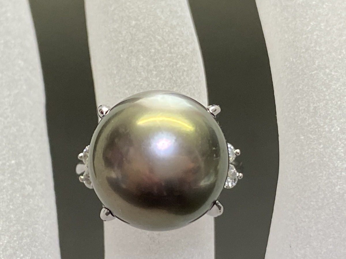 【値下げ交渉あり】Pt900 大珠黒蝶真珠リング　14.7ｍｍ　D0.20ct　サイズ12号　12.6ｇ　美品　送料無料_2