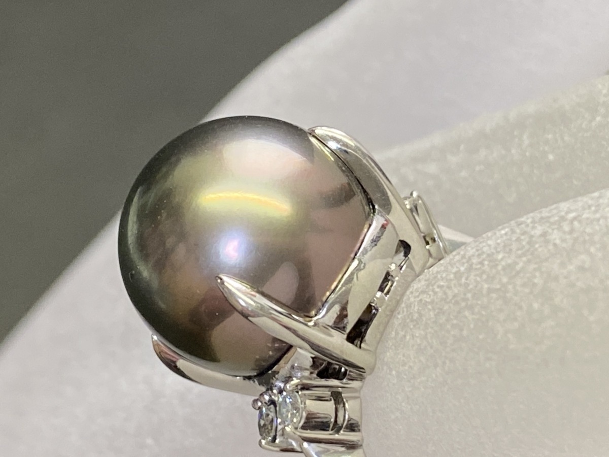 【値下げ交渉あり】Pt900 大珠黒蝶真珠リング　14.7ｍｍ　D0.20ct　サイズ12号　12.6ｇ　美品　送料無料_3