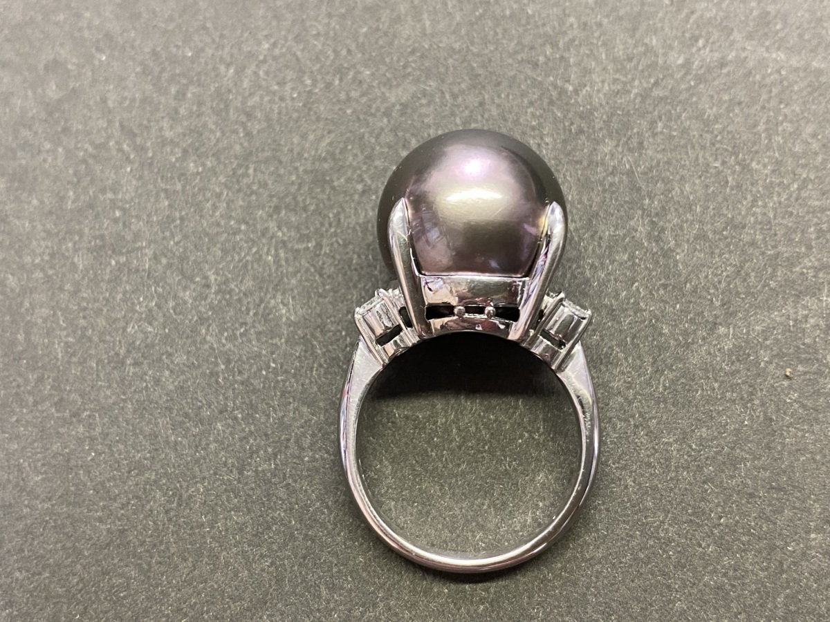 【値下げ交渉あり】Pt900 大珠黒蝶真珠リング　14.7ｍｍ　D0.20ct　サイズ12号　12.6ｇ　美品　送料無料_4