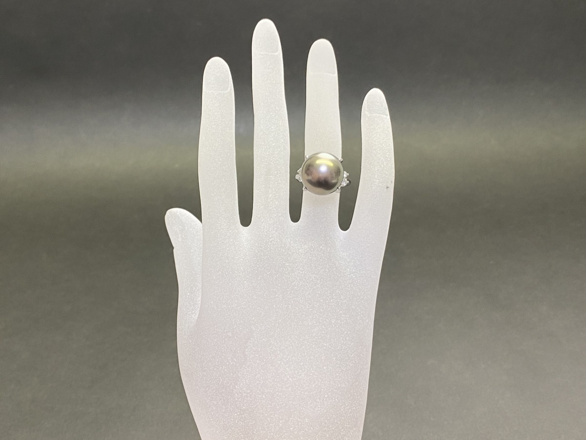 【値下げ交渉あり】Pt900 大珠黒蝶真珠リング　14.7ｍｍ　D0.20ct　サイズ12号　12.6ｇ　美品　送料無料_5