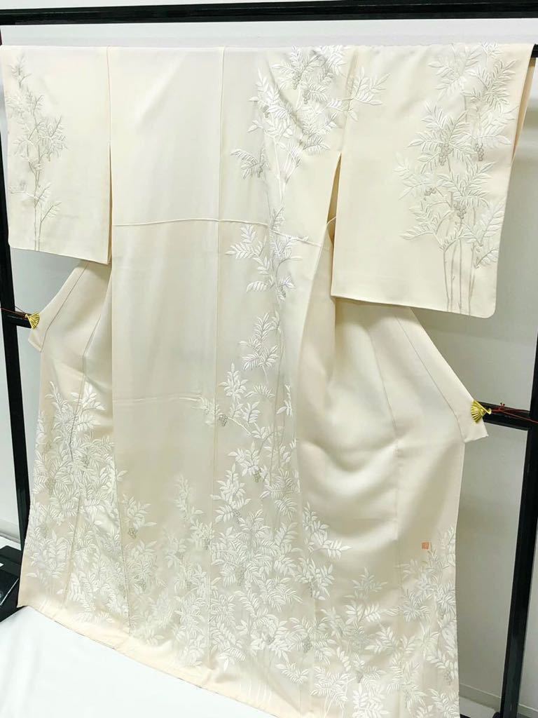 特選山口美術織物謹製 総刺繍 訪問着 手刺繍 総南天文様 落款入り 刺繍