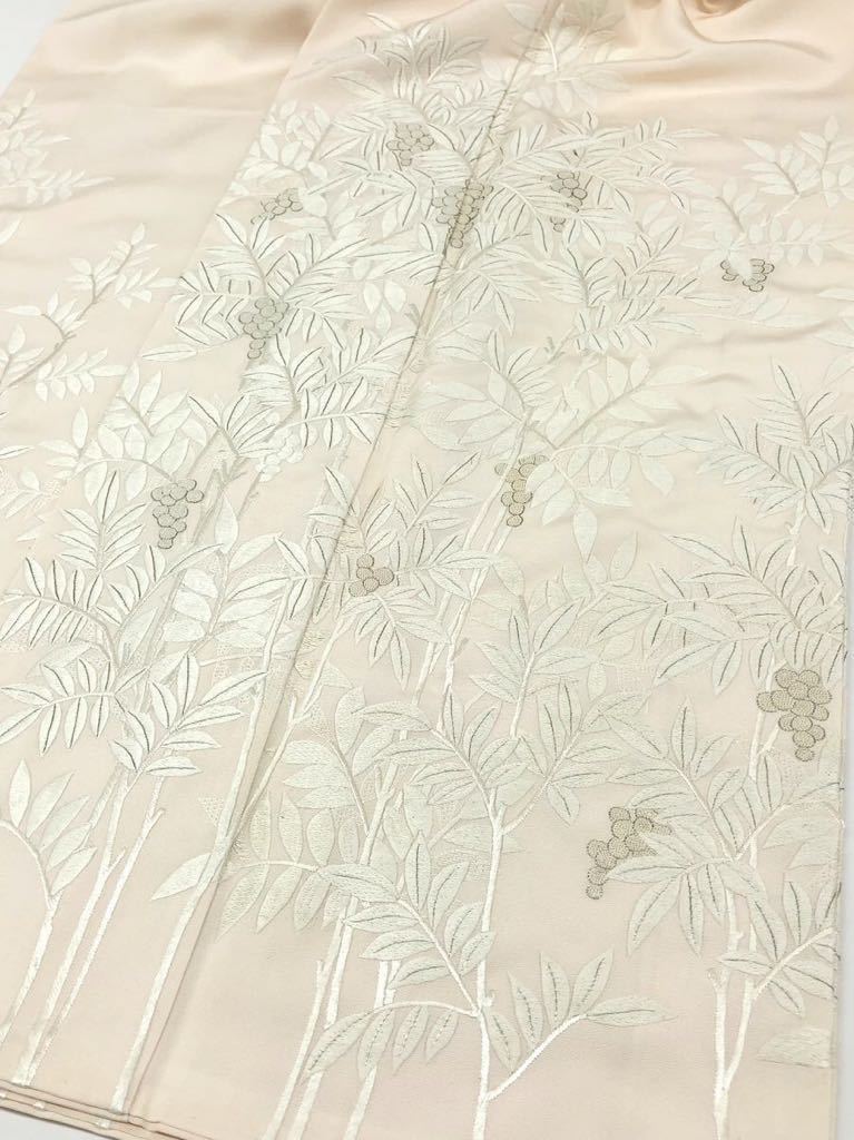 特選山口美術織物謹製 総刺繍 訪問着 手刺繍 総南天文様 落款入り 刺繍