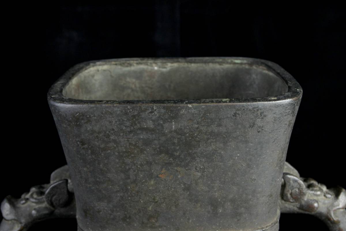 ◇舩◇ 中国古玩 銅製 饕餮文耳付花瓶 特大53cm 9744g 古渡品 唐物骨董