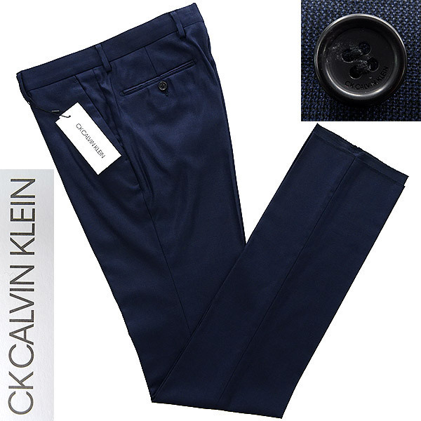 新品 3万 カルバンクライン グレンチェック ウール シルク スラックス 30 (M) 紺 【P23919】 CK CALVIN KLEIN 秋冬 メンズ パンツ ビジネス