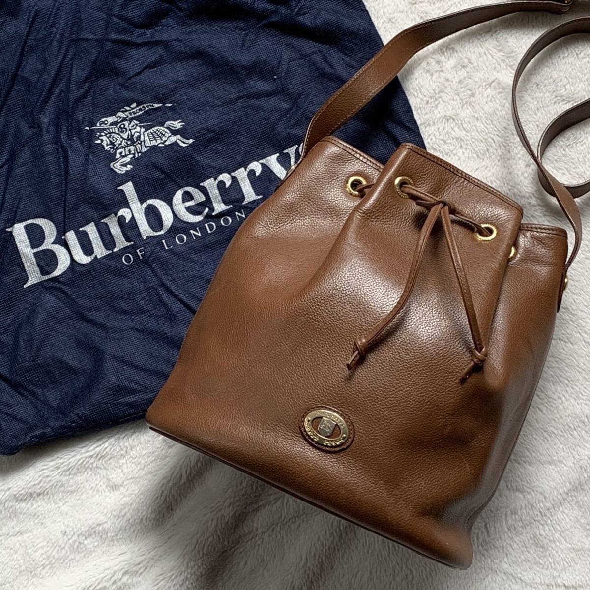 ☆1円～ BURBERRY バーバリー ヴィンテージ ショルダーバッグ 巾着 