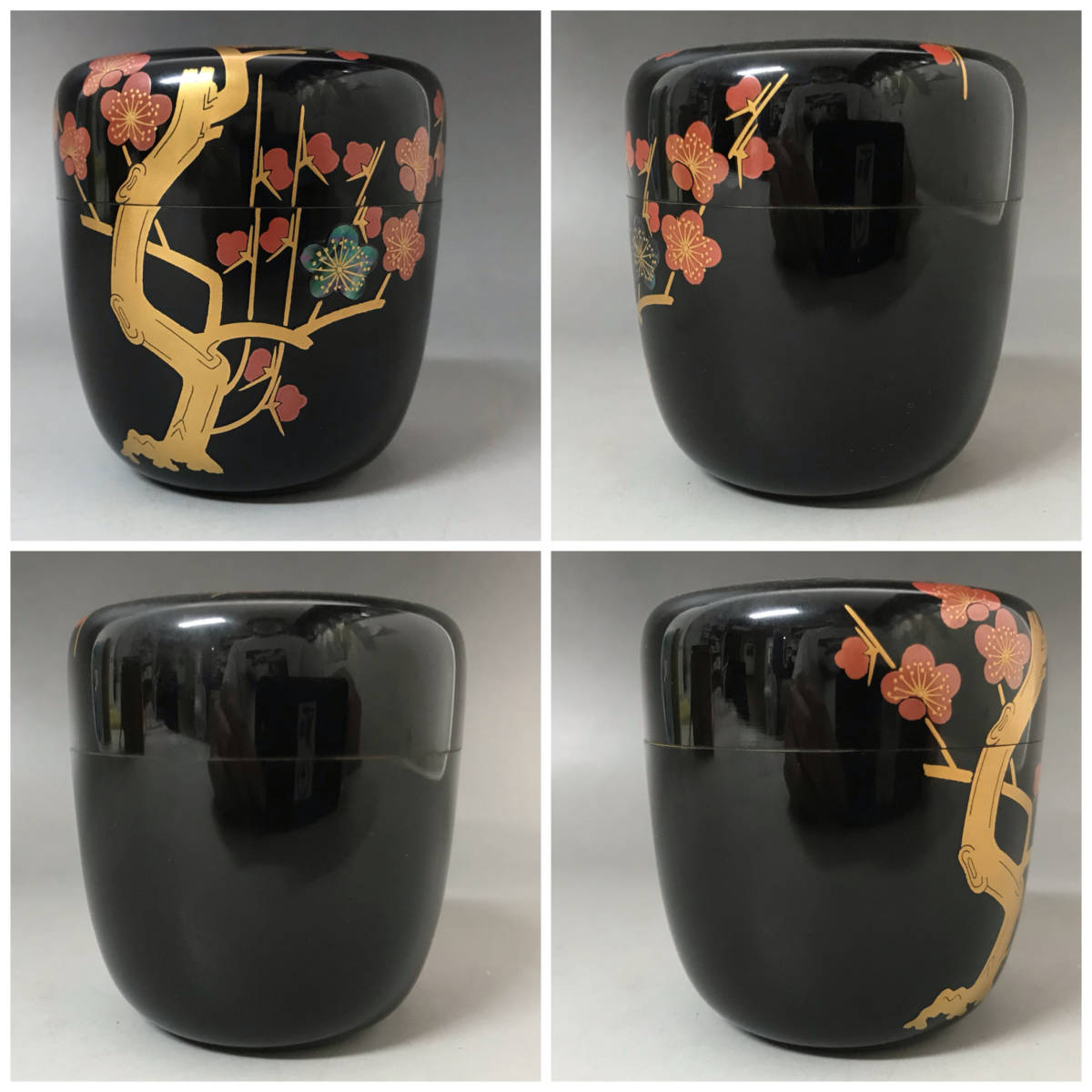 【新品未使用】留海 そね工芸 漆ジャパン 梅蒔絵 輪花形 菓子器 漆器 共箱付 BY11/67 桂山/平野五郎 作 螺鈿梅花 蒔絵 棗 輪島塗 共箱/共布 茶道具 工芸