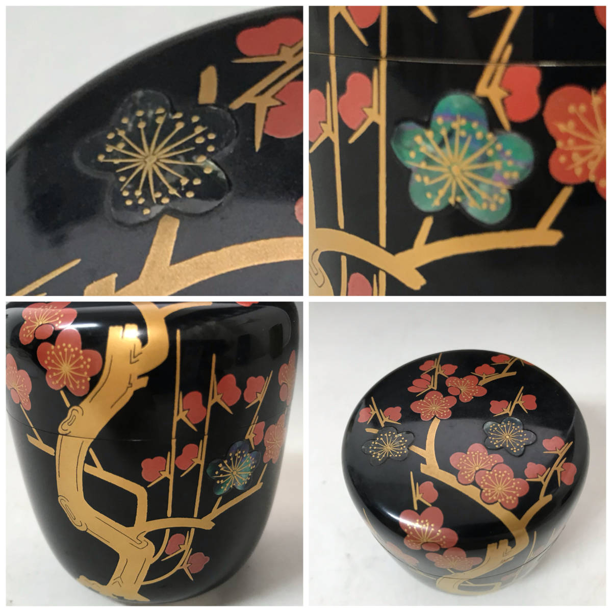 BY11/67 桂山/平野五郎 作 螺鈿梅花 蒔絵 棗 輪島塗 共箱/共布 茶道具 工芸