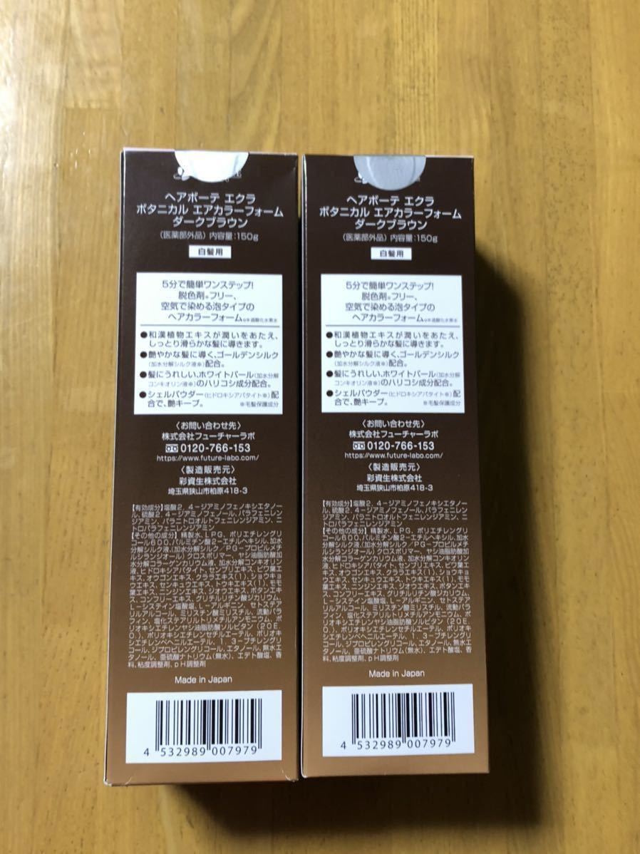 ★送料無料 即決 届きたて 新品 未開封★ ヘアボーテ エクラ ボタニカル エアカラーフォーム 白髪用 ダークブラウン 150g×２本セット ヘアボーテエクラボタニカルエアカラーフォームup3本P付特別セット ヘアボーテエクラ ボタニカルエアカラーフォームEX LABO FUTURE ヘアボーテエクラの通販