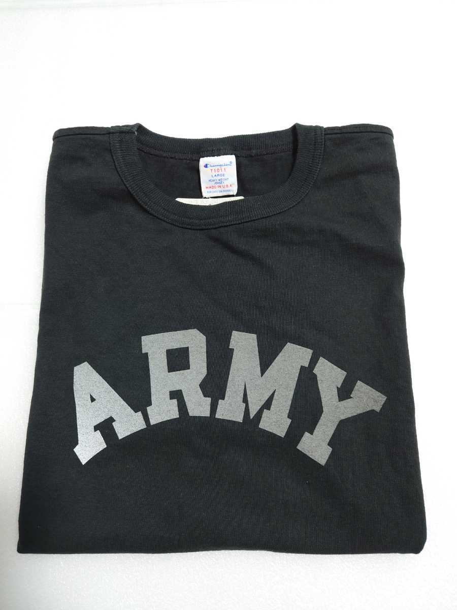 レア　新品！　チャンピオン　T1011　Tシャツ　半袖　ARMY　アーミー　リフレクター　反射　ロゴ　ブラック　アメリカ製　L　希少　BTS チャンピオン T1011 Champion アメカジ おしゃれ 半袖の通販