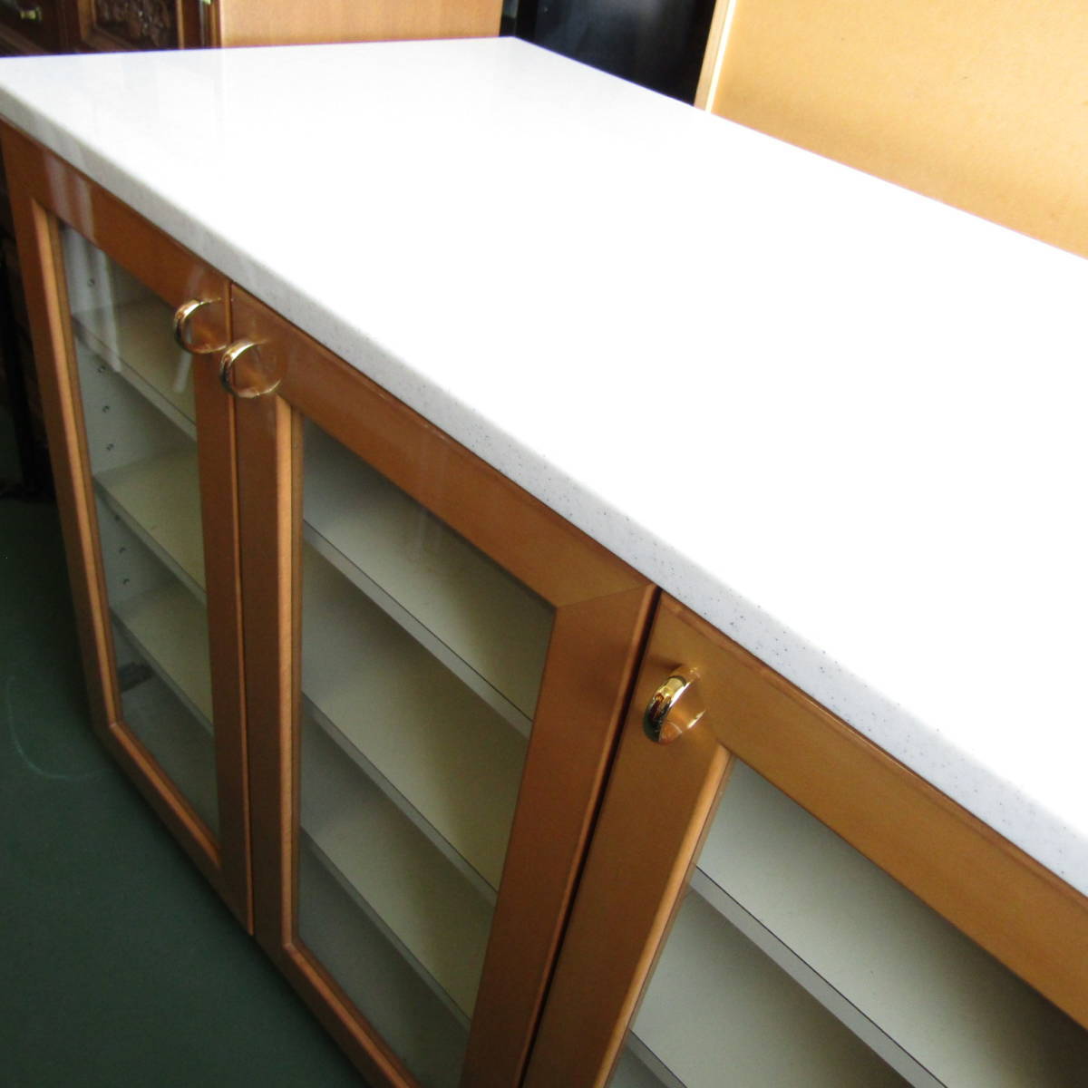 N2410 キッチンカウンター 両側 収納棚 天板 大理石 レンジ台 家具  