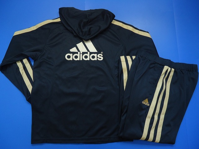 9490■美品 adidas アディダス ジャージ 上下セット セットアップ 黒 金 サイズ L ブラック ゴールド フード付き