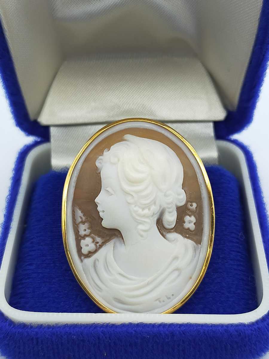 カメオ】Cameo 金 K18 約6.5g ブローチ ペンダントトップ 作家 刻印 