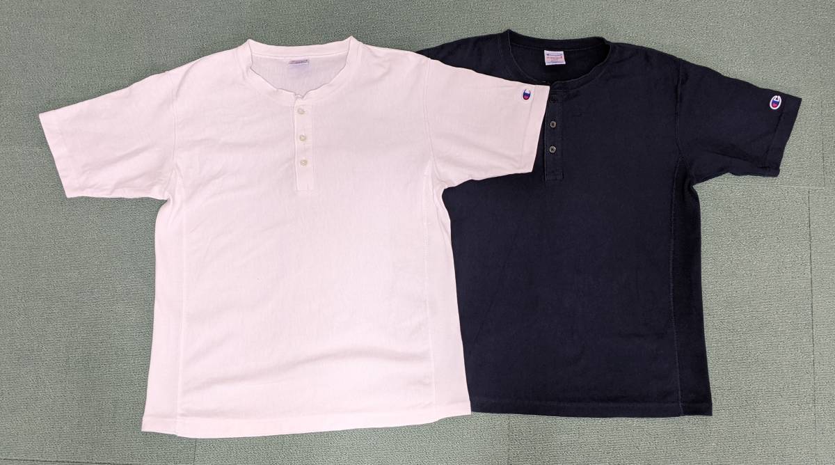 美品　白　紺　２枚セット　Ｓ　Champion×SHIPS　別注 リバースウィーブ　9.4oz　Jersey Garment Dye　ヘンリーネック　Tシャツ champion SHIPS 公式サイト Champion（チャンピオン） カーディガン ジュニア