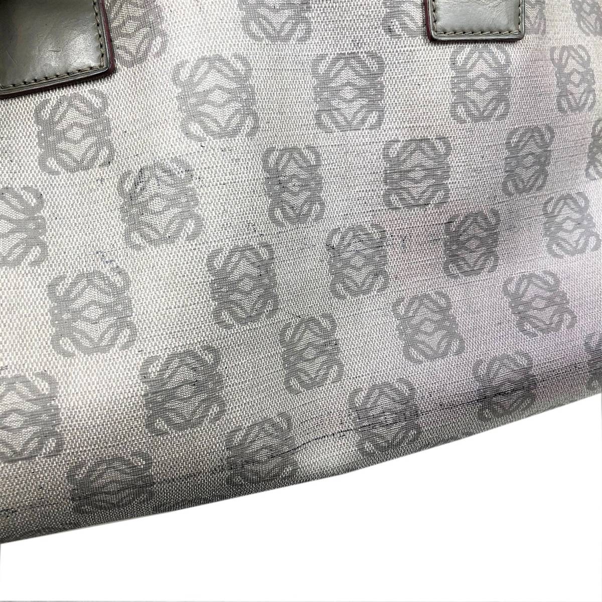 LOEWE ロエベ ハンド バッグ アナグラム 総柄 グレー PVC レザー 