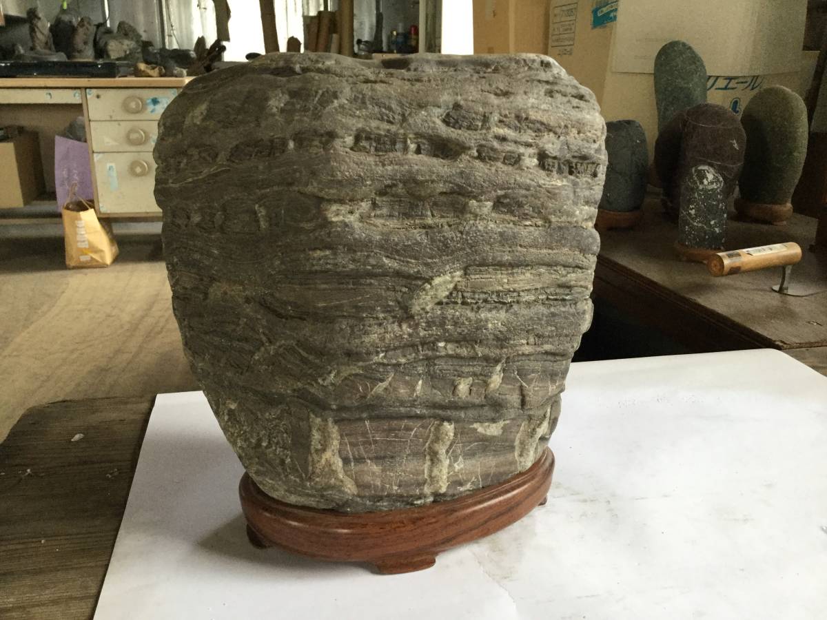 水石 盆石 鑑賞石 自然石【荒川石 台座付き】-22 水石 盆石 鑑賞石 1.1