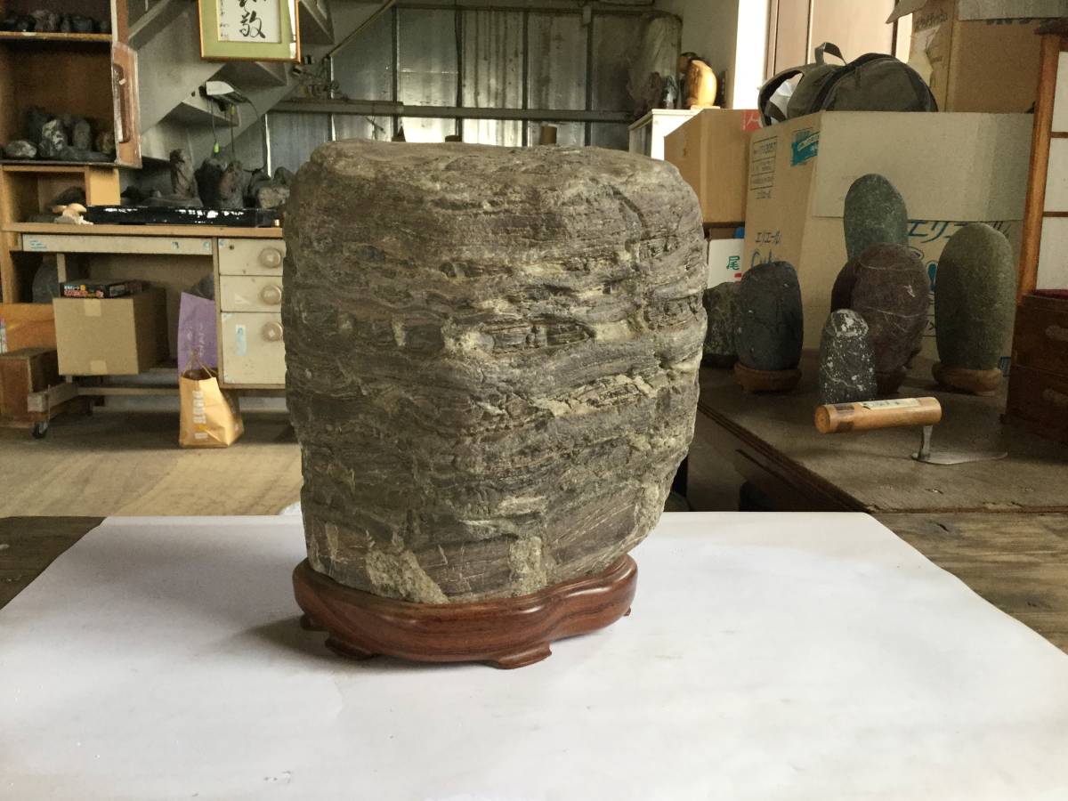 水石 盆石 鑑賞石 自然石【荒川石 台座付き】-22 盆栽 花、園芸 【公式