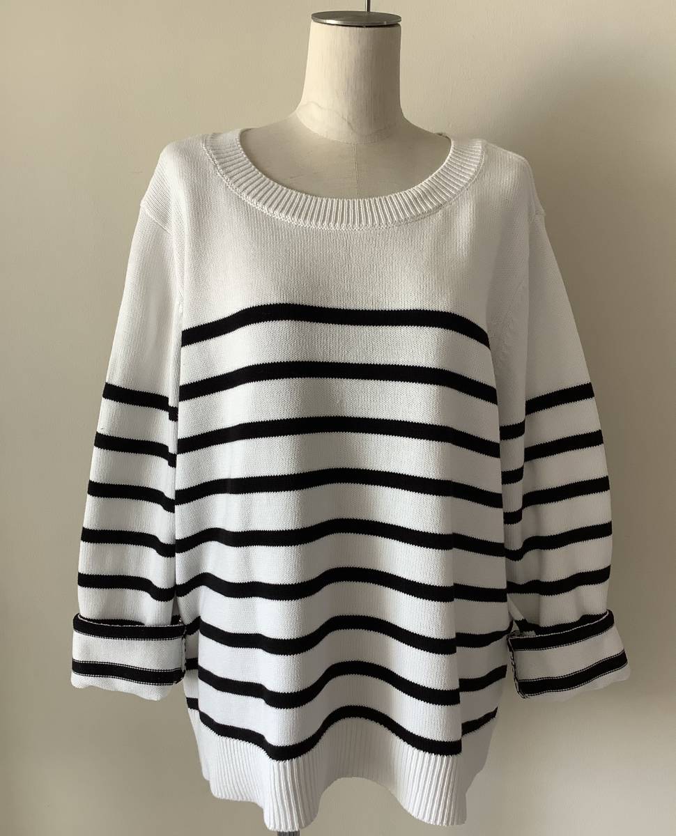 Calvin Klein Women新品0X♪白黒ストライプコットンセーター
