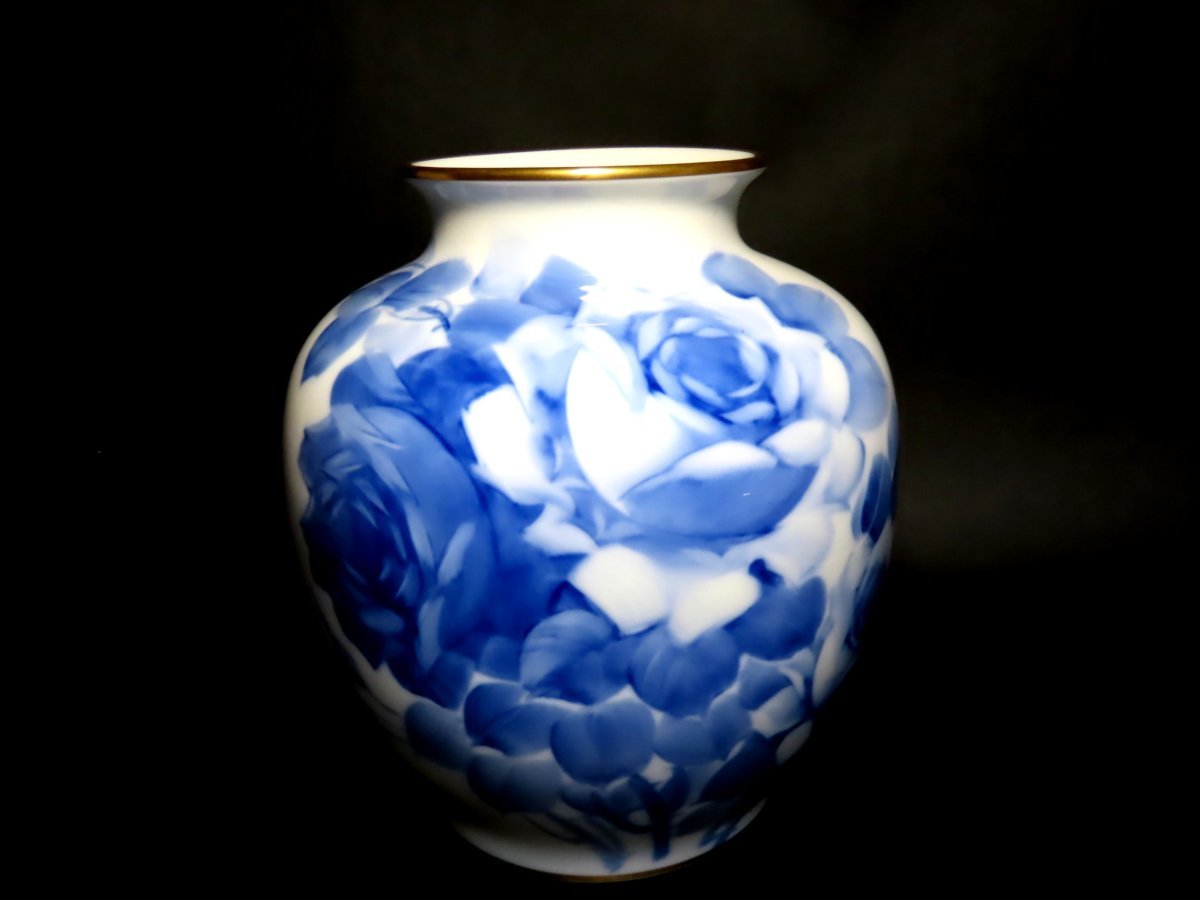大倉陶園 ブルーローズ 花瓶 フラワーベース 箱あり Yahoo 36cm 花生 
