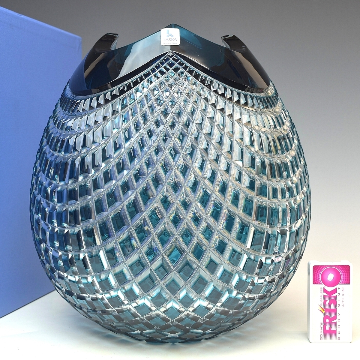 BOHEMIA ボヘミア 青 ブルー カイザー 切子 花瓶 チェコ製 BOHEMIA