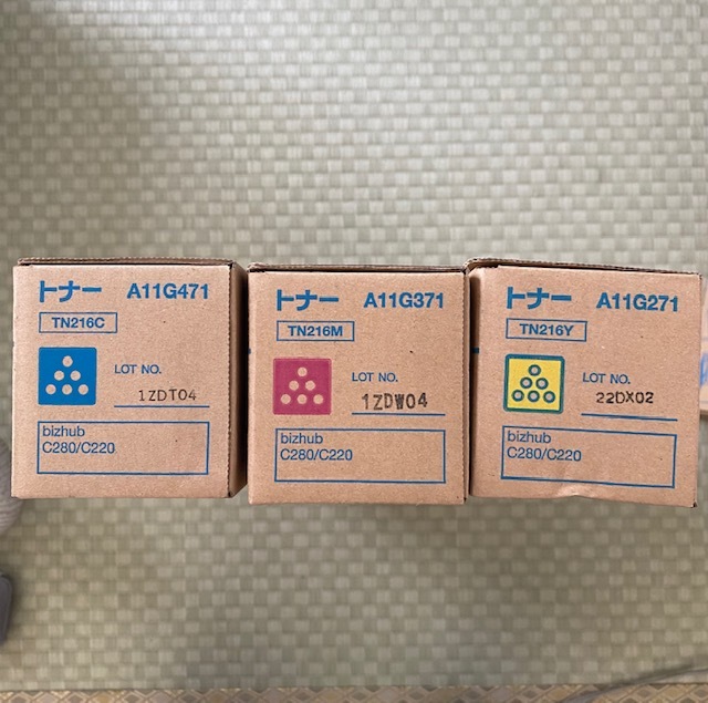値下げ送料込み新品 KONICA MINOLTA コニカミノルタ 複合機 bizhub C280/C220用トナーTN216 マゼンタイエローシアン 各1本 合計3本