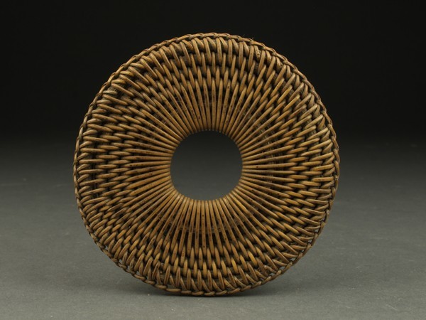 時代籐編圓式瓶座二点 煎茶道具竹工芸茶器瓶敷瓶 【