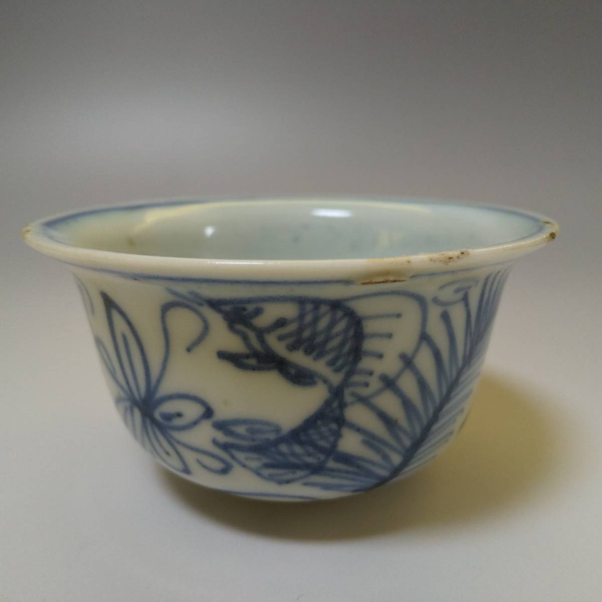 S-1】彦根藩 古染付 魚手 煎茶茶碗 5客 共箱付