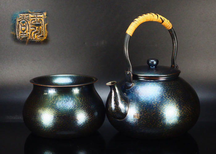 玉川堂 茶器セット 紫銅 鎚起銅器 茶筒 茶托 湯沸 建水 茶器揃