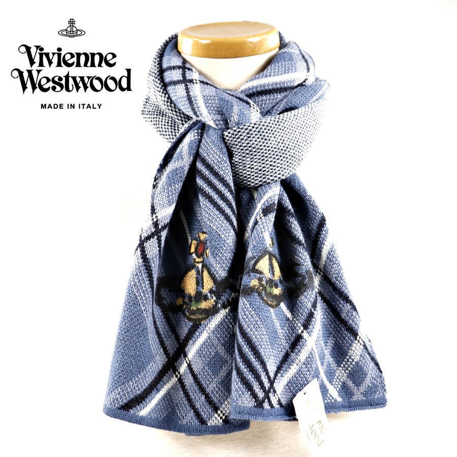 新品、タグ付きヴィヴィアンウエストウッドマフラー男女兼用総柄イタリア製