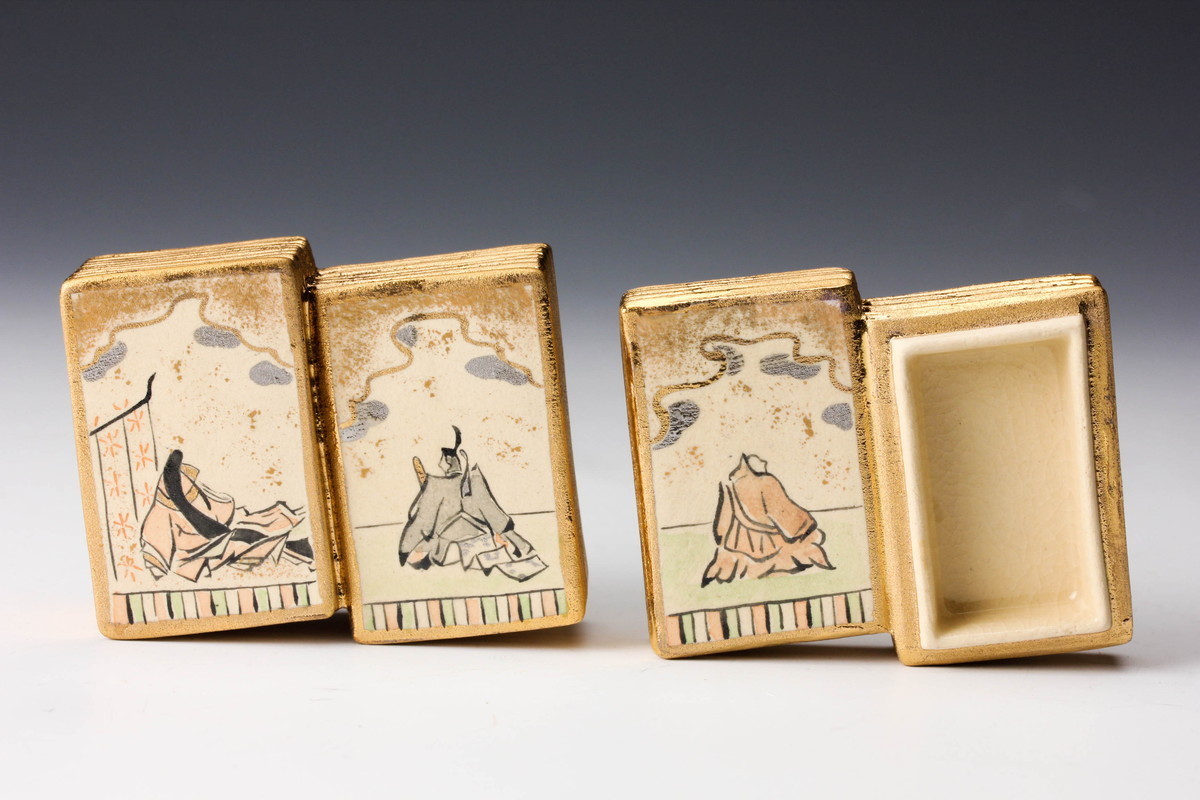 今岡三四郎 百人一首香合 共箱 共布 栞 茶道具 本物保証