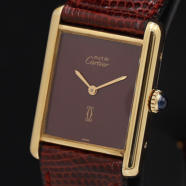 1円●稼働品●美品【Cartier カルティエ】手巻き 23.2mm マストタンク 925 リザード レディース時計 470A0121430
