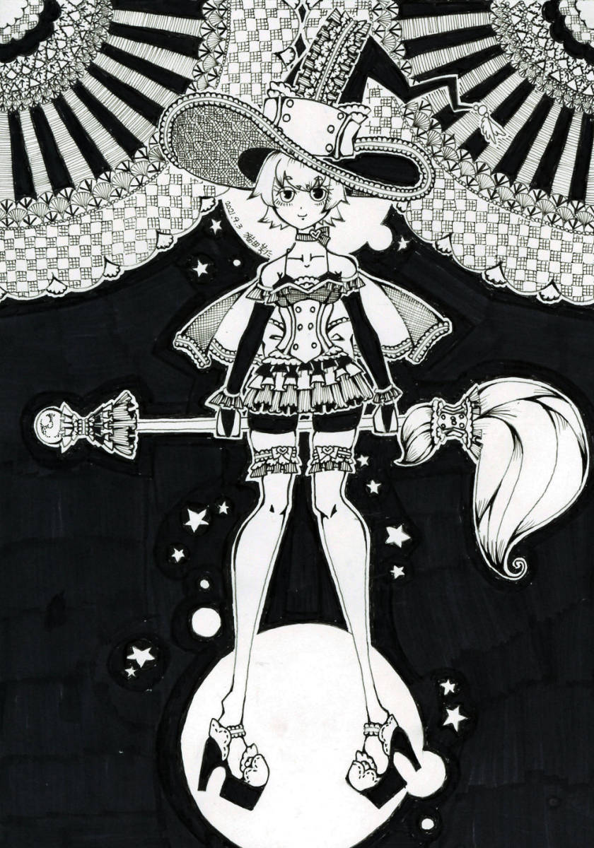 送料無料 同人手描きイラスト オリジナル タイツ 女の子 魔法使い 独創的 オリジナル