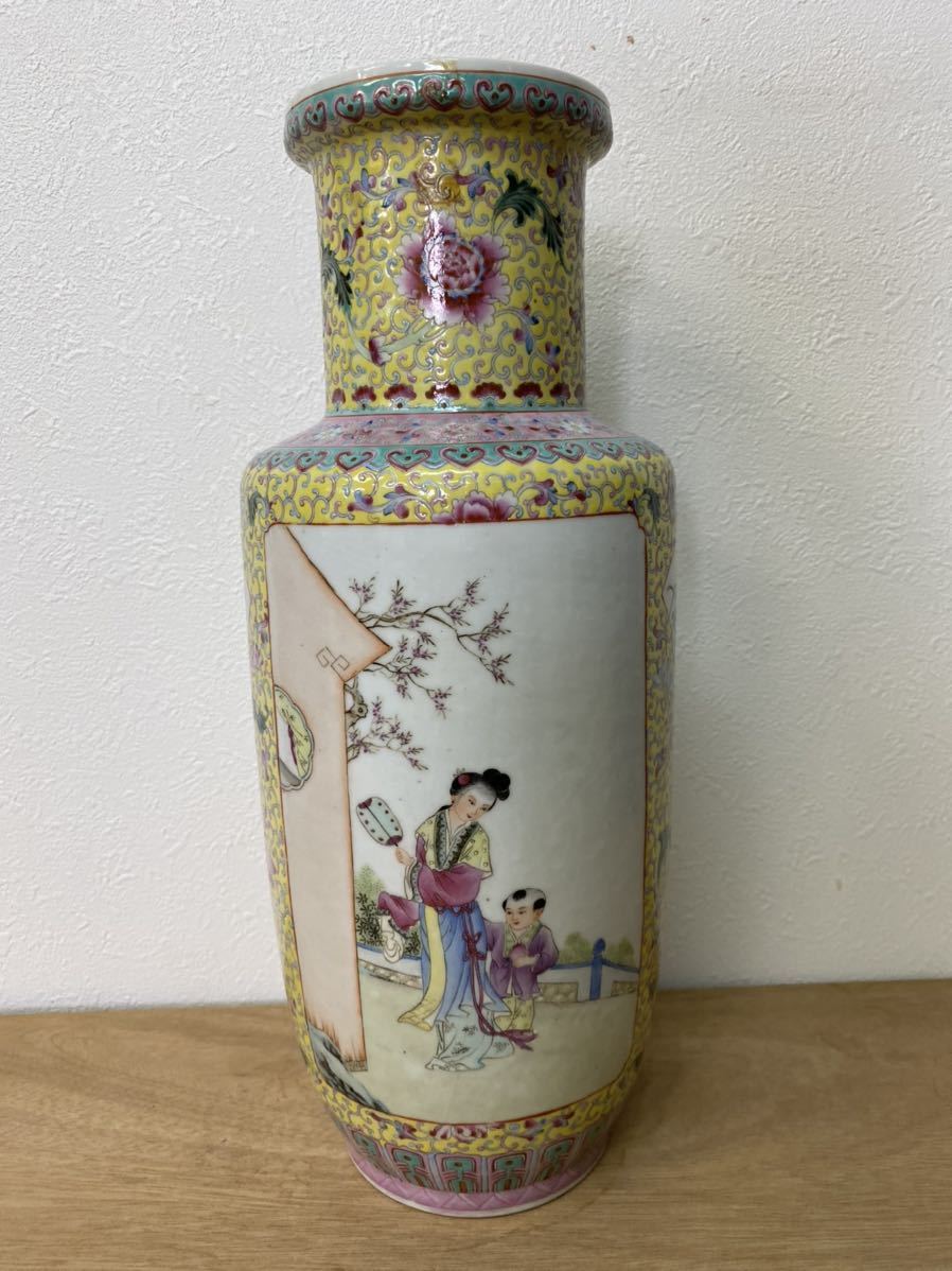 Y-0063 【中国 花瓶 花入 花器 唐絵 色絵磁器 中古品 】 花鳥図 時代物