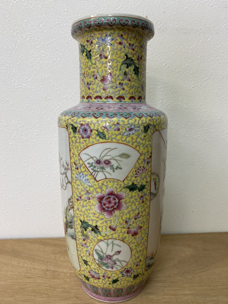 Y-0063 【中国 花瓶 花入 花器 唐絵 色絵磁器 中古品 】 花鳥図 時代物