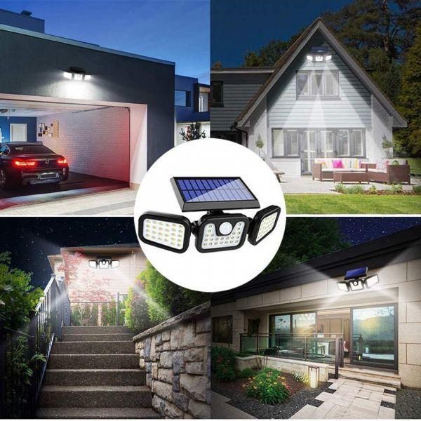 即納 ２個セット3灯式 74LED ソーラー式 センサーライト 360°角度調整可能 ソーラーライト 屋外 ソーラーライト 高輝度 IP65防水 自動点灯(センサー付き照明)｜売買されたオークション情報、