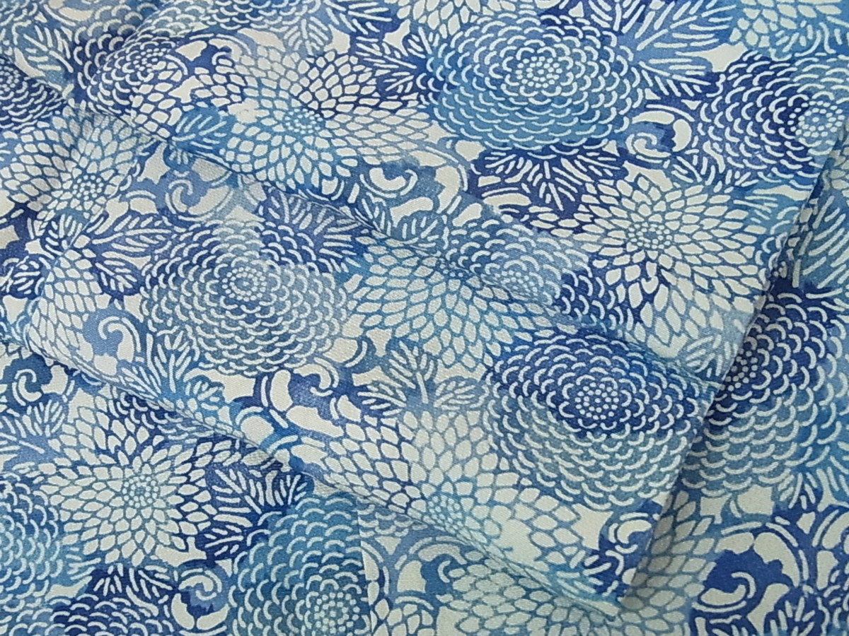 平和屋着物■上質な小紋　藍　型染め　菊尽くし　逸品　ut2679 平和屋着物○阿波藍染 阿波友禅 正絹 城間栄順作(A42\u00271300yu 日本工芸会正会員 本場琉球藍型染小紋着物