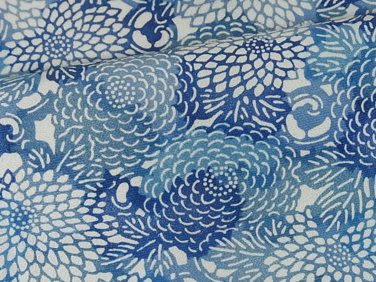 平和屋着物■上質な小紋　藍　型染め　菊尽くし　逸品　ut2679 平和屋着物○阿波藍染 阿波友禅 正絹 城間栄順作(A42\u00271300yu 日本工芸会正会員 本場琉球藍型染小紋着物