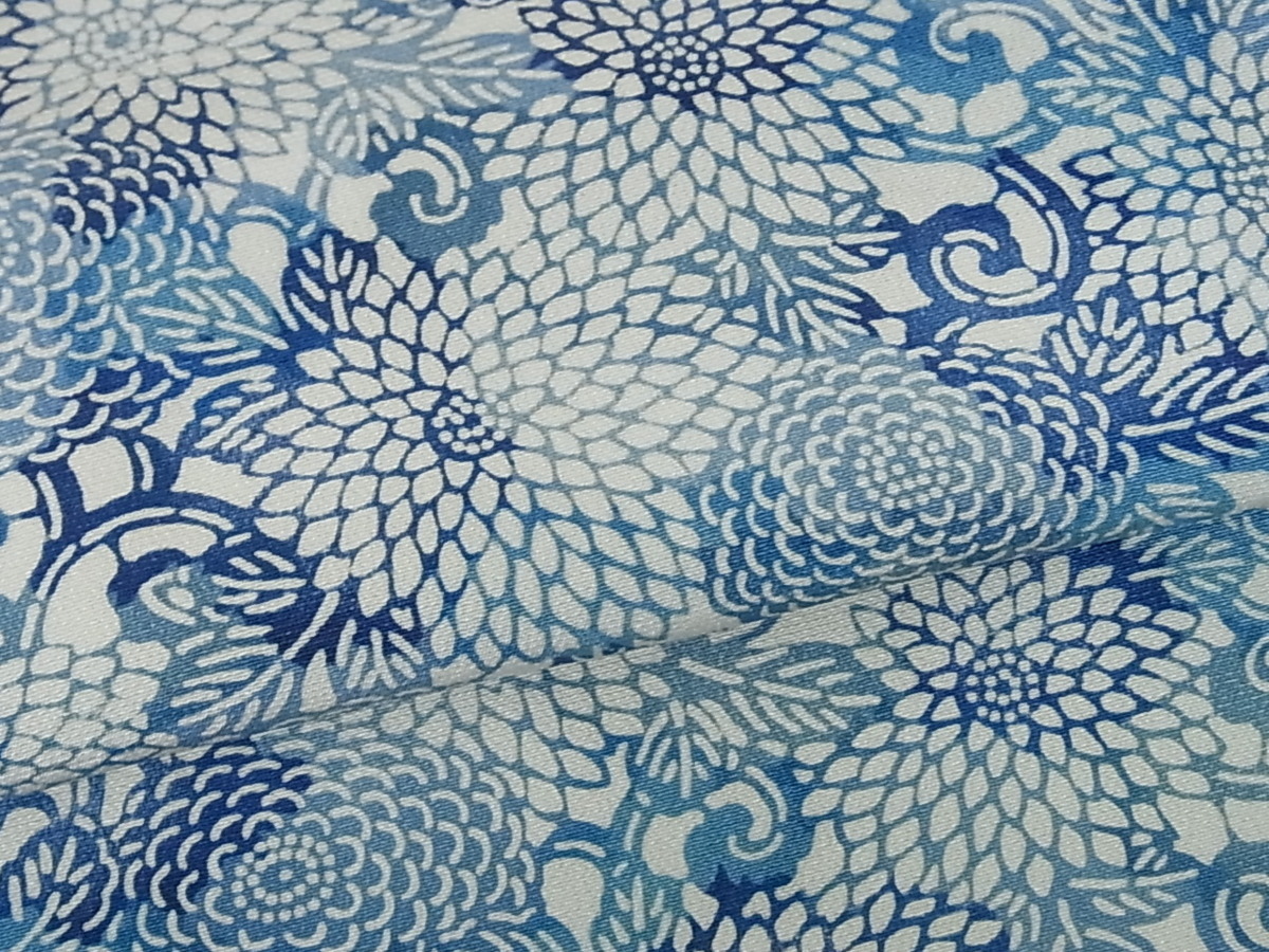 平和屋着物■上質な小紋　藍　型染め　菊尽くし　逸品　ut2679 平和屋着物○阿波藍染 阿波友禅 正絹 城間栄順作(A42\u00271300yu 日本工芸会正会員 本場琉球藍型染小紋着物