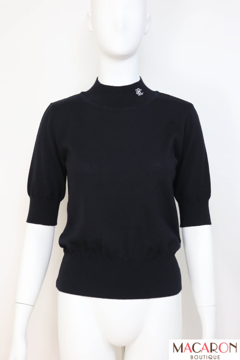 ★Rene★ルネ　Rロゴ刺繍五分袖ハイネックニット　6042550　ブラック/黒　2020年商品　美品　レターパックライト発送可☆