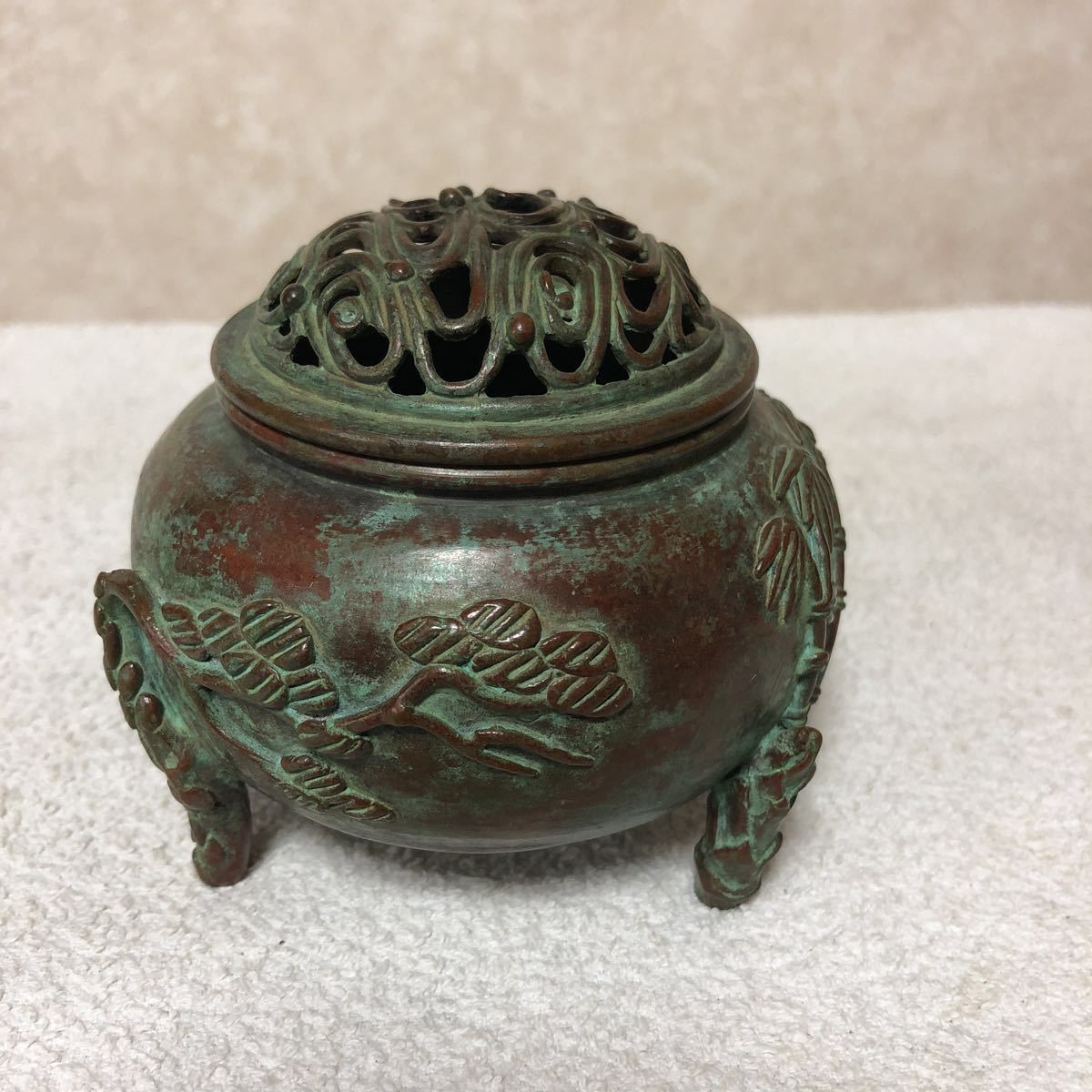 壱□釡師:佐藤浄清/桜地紋 柚子肌 平丸鉄瓶/唐銅梅摘添 煎茶道具