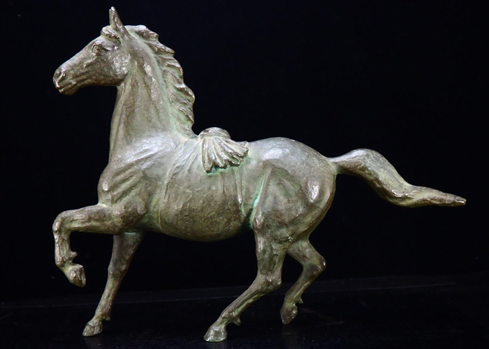 治】金工家作 唐銅製 馬置物☆幅36cm ブロンズ像 オブジェ HC71
