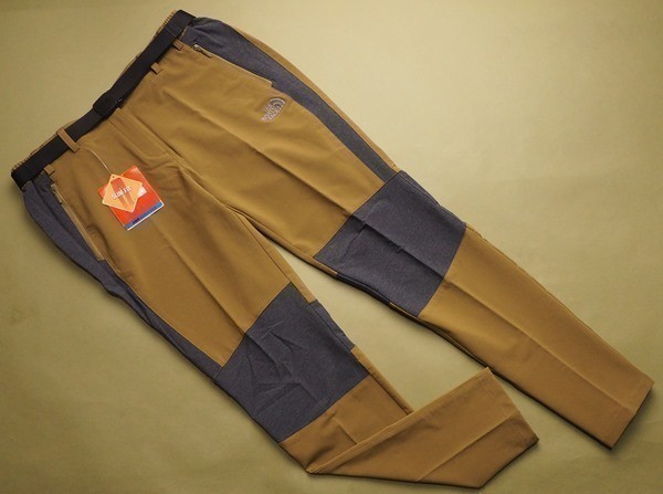 新品正規 ノースフェイス DWR強化撥水 ストレッチタフタ ベルト付 EIGER トレッキングパンツW82薄茶(TAN) 直営店購入