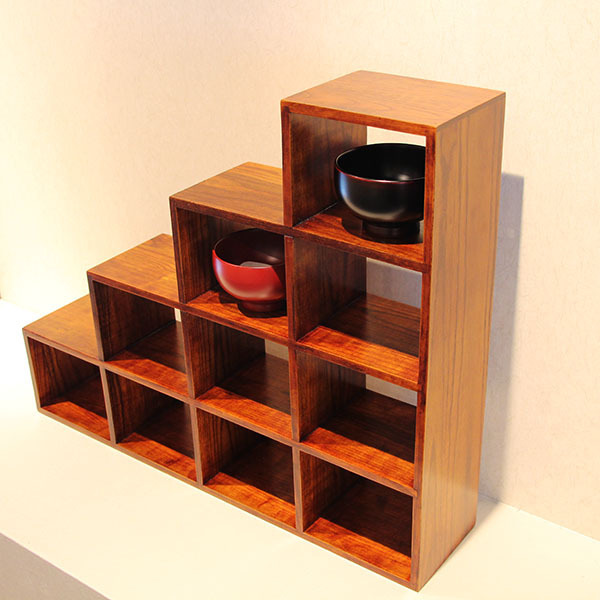 欅漆塗り　飾り棚　① 飾り棚 漆塗り 和風 月 角 30cm 飾り棚 階段タンス 漆塗り 和風 和室
