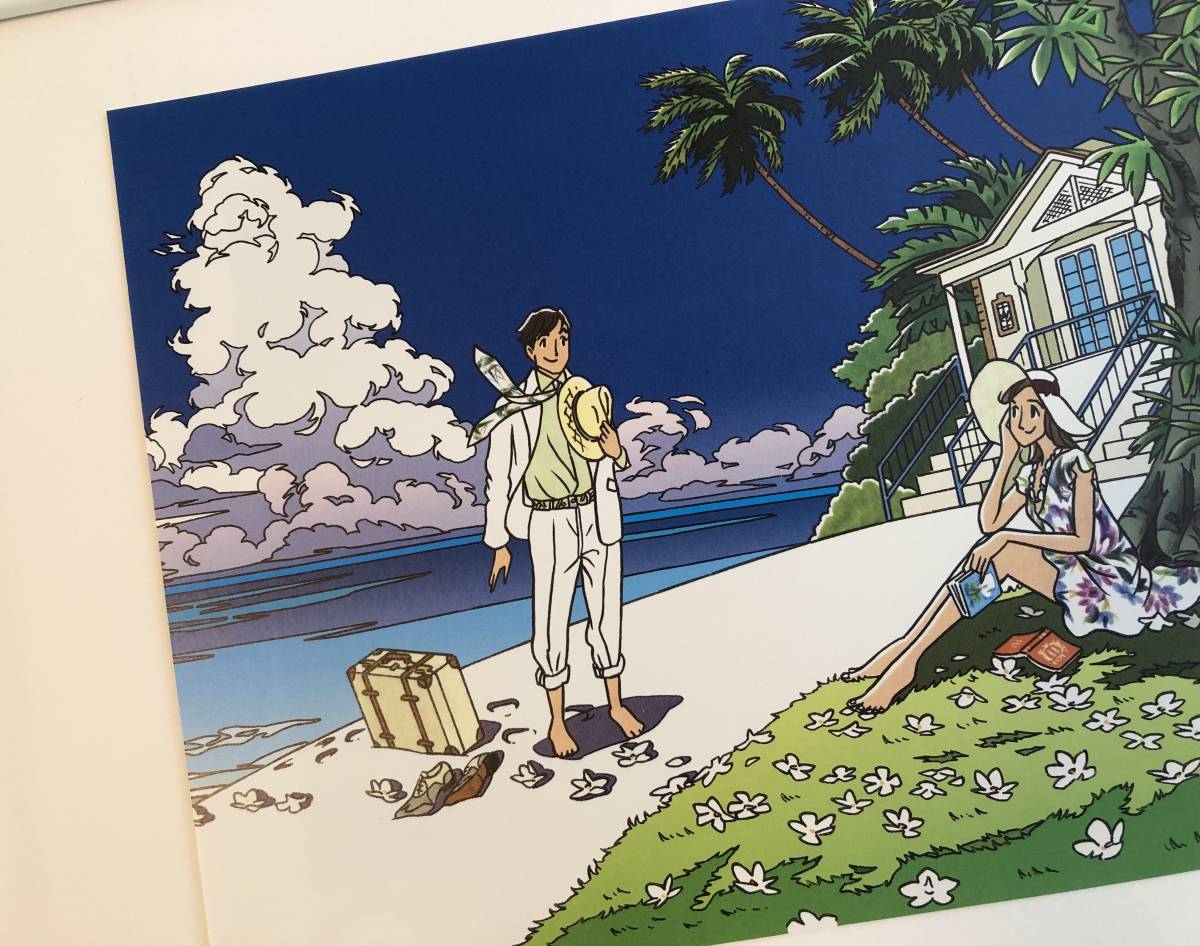 kj ☆額装品☆ わたせせいぞう 南の島 青空 貴重イラスト A4サイズ額