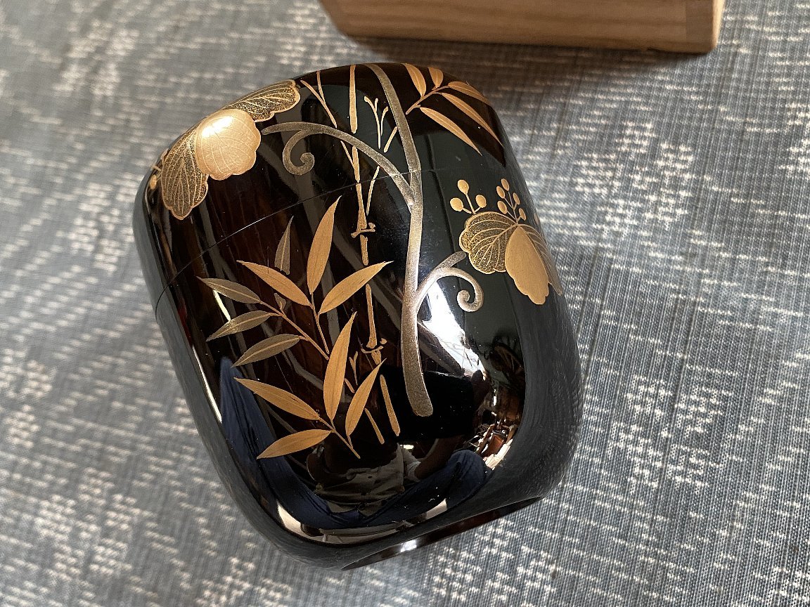 古美味塚本規義作 菊桐蒔絵平棗 茶道具 保証品 N0uL