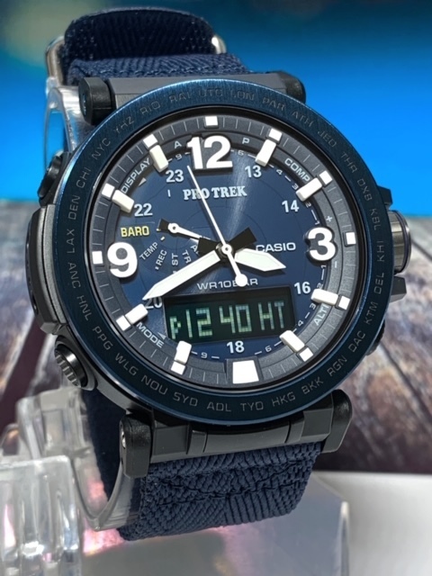 全国無料，正規品 カシオ Casio プロトレック PROTREK 腕時計 アナデジ タフソーラー トリプルセンサー 10気圧防水 ワールドタイム ネイビー ブルー(PRO TREK)｜売買されたオークション情報、yahooの商品情報をアーカ PRO TREK