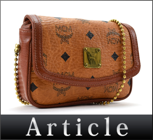 29287MCM本物チェーンショルダーバッグ斜め掛けロゴグラム茶